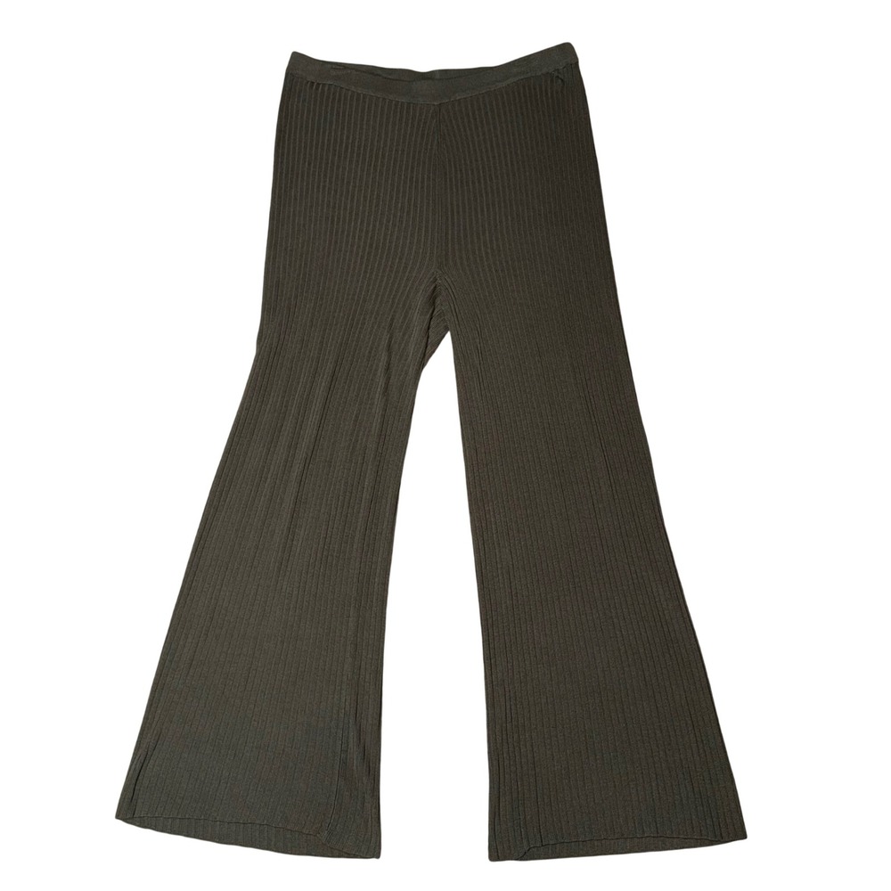 Eileen‎ Fisher Ribbed Knit Pants Womens Medium Olive Green Excellent Tencel Wide